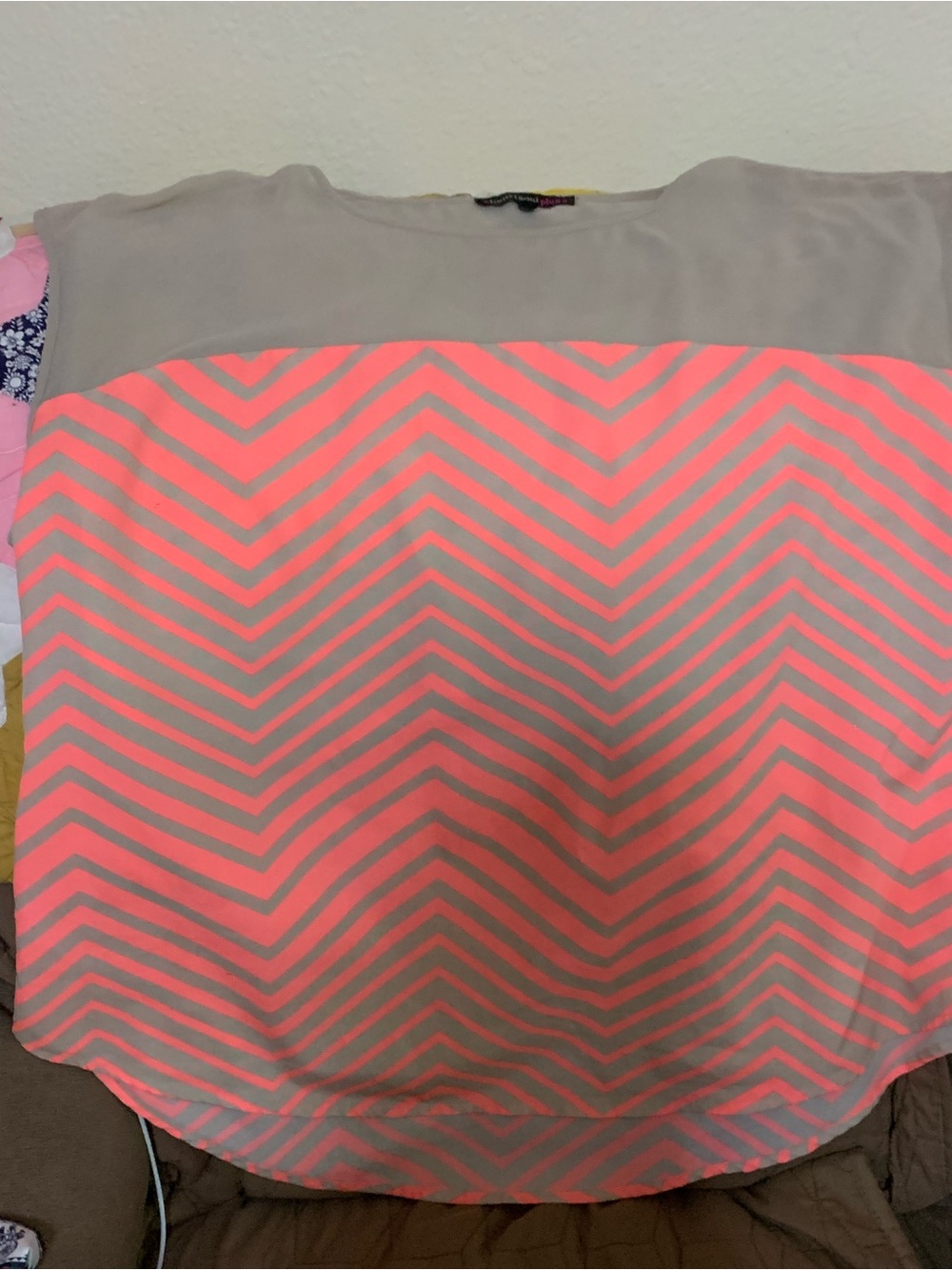 HeartSoul Chevron Stripe Coral and Taupe Blouse